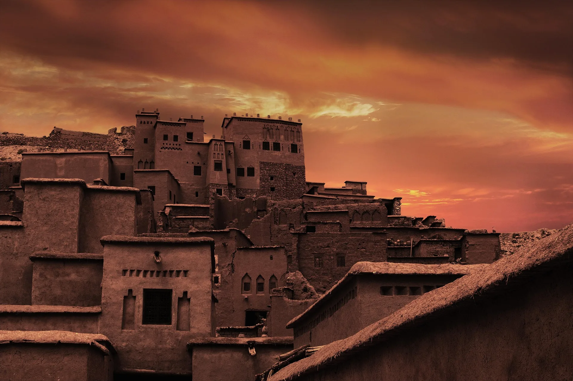 Sahara desert journey: kasbah, one of the most important authentic buildings in moroccan culture
